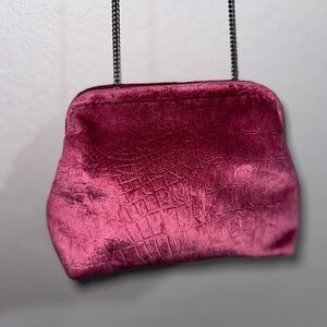 Anthropologie Mollie Velvet Crossbody Clutch Burgundy Embossed